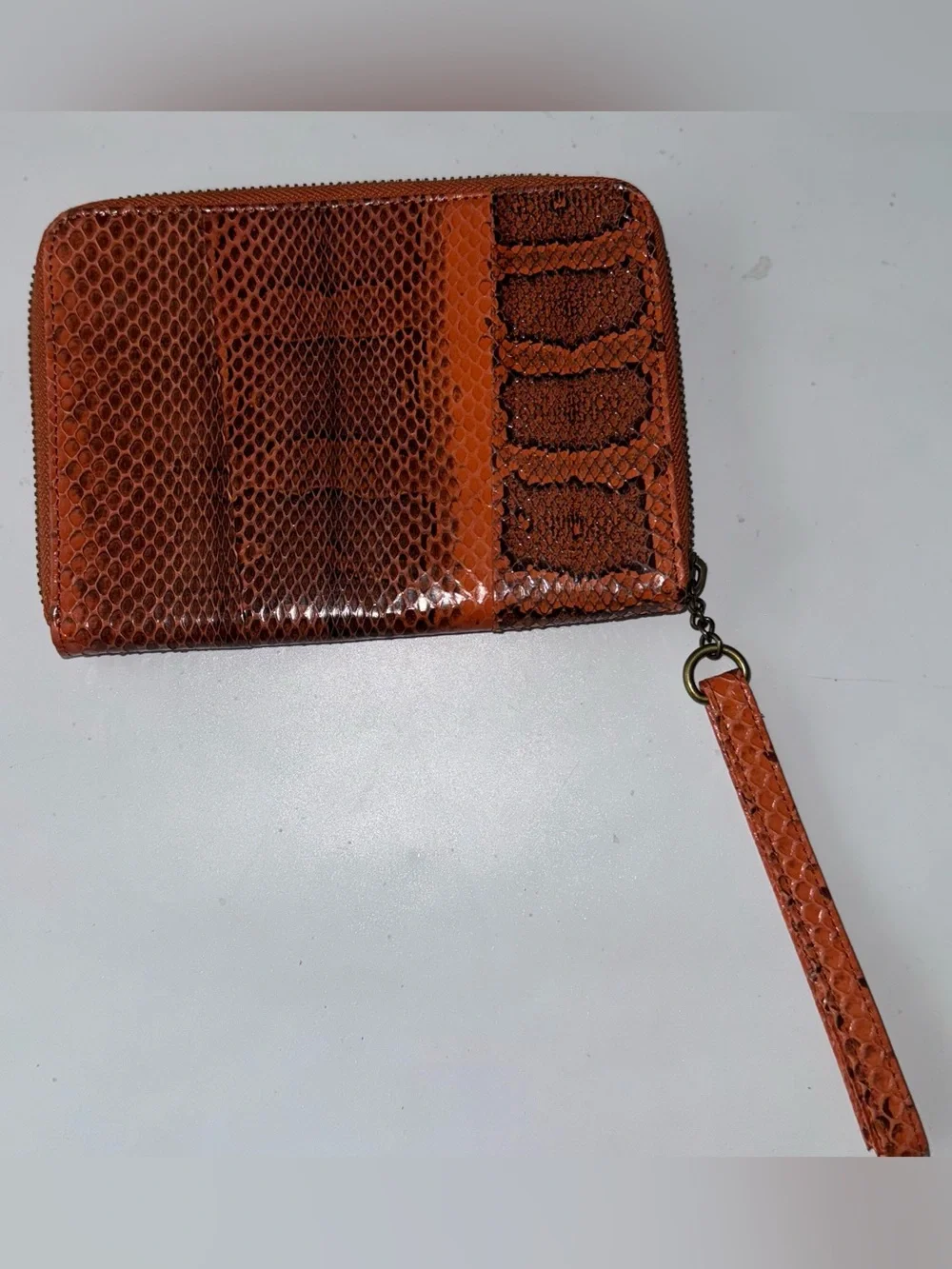 By Beirn Orange Genuine Leather Snakeskin Wristlet Wallet NWOT!